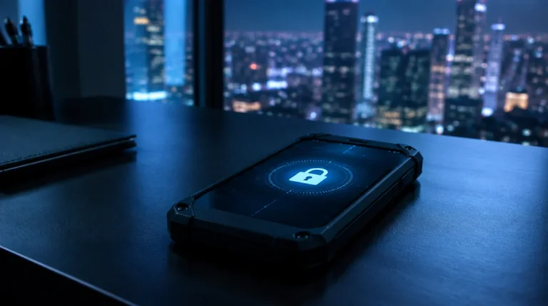 Abhörsicheres schwarzes Smartphone mit Schloss-Symbol auf dem Display
