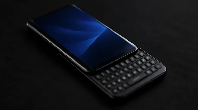 Schwarzes Slider-Smartphone mit ausgeschobener Hardware-Tastatur