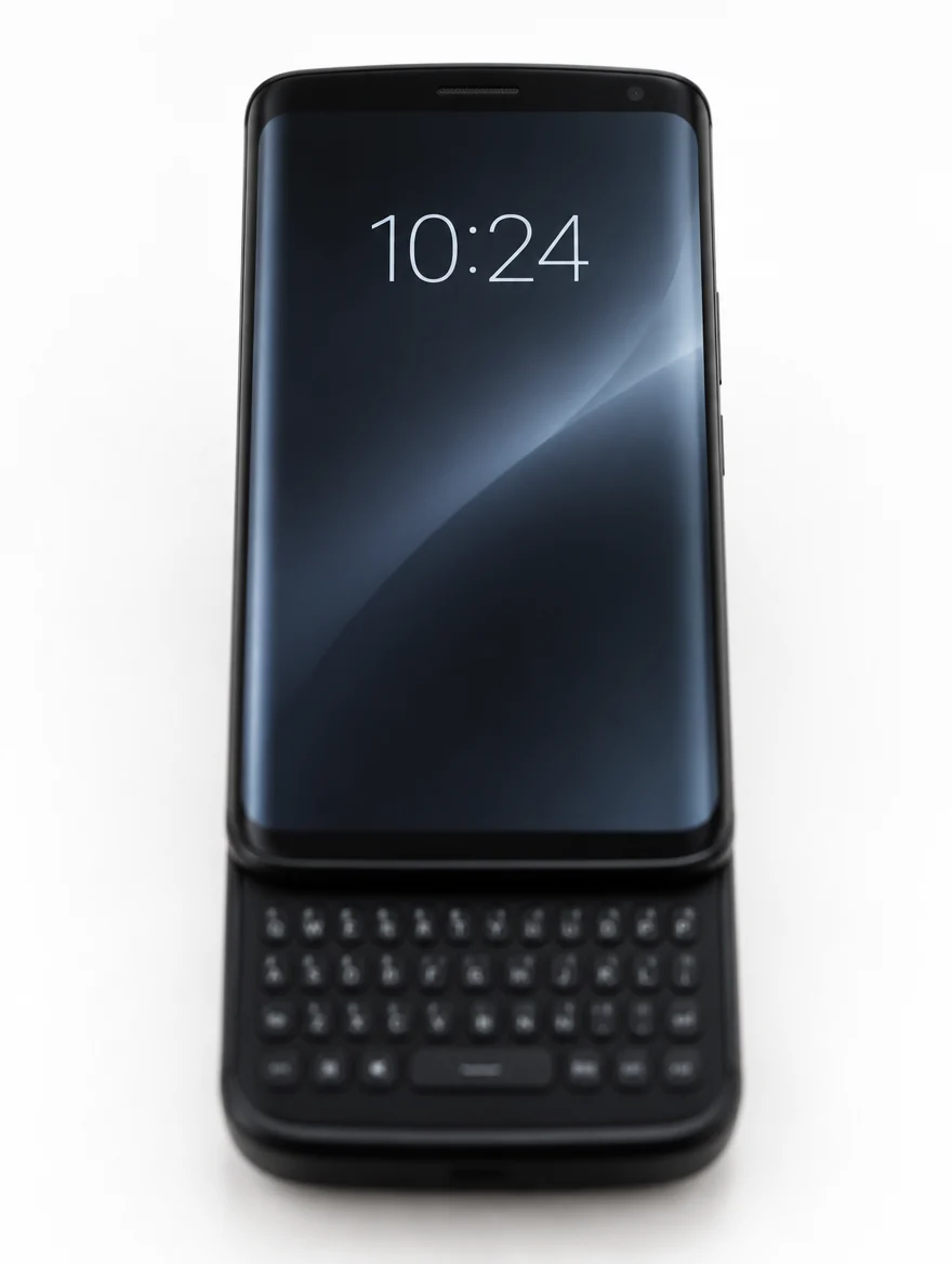 Slider-Smartphone von vorne mit ausgeschobener Tastatur